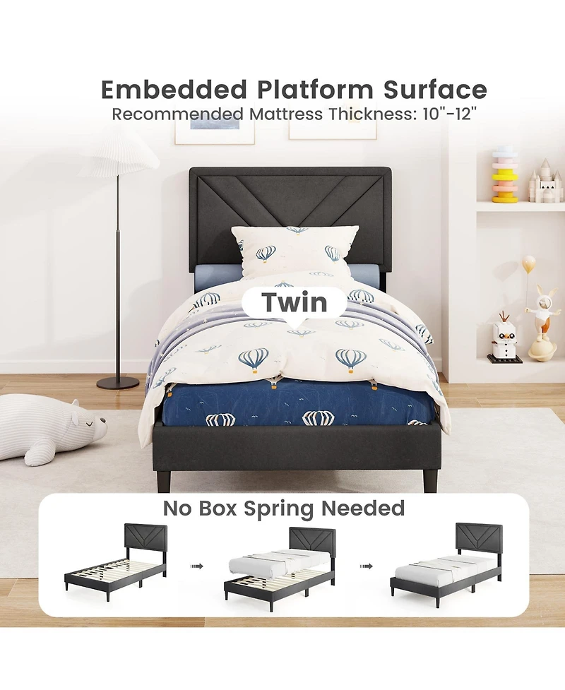 Slickblue Platform Bed Frame with Upholstered Tufted Headboard Slats