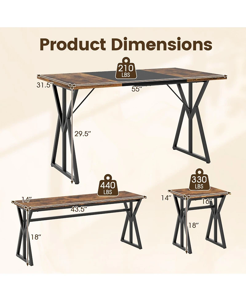 Slickblue 5 Piece Dining Room Set Rectangular Table 2 Benches 2 Stools