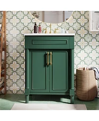Busdays 24 Inch Bathroom Vanity with Integrated Ceramic Sink 2 Door Cabinet Single Sink Vanity for Small and Medium Bathroom Storage