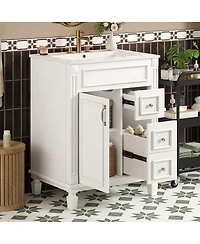 Sillysis 24 Inch French Freestanding Bathroom Vanity with Ceramic Sink, 2 Drawers and Adjustable Shelf for Small Spaces