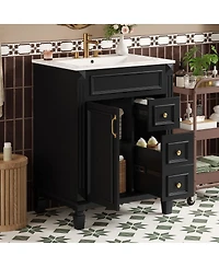 Sillysis 24 Inch French Freestanding Bathroom Vanity with Ceramic Sink, 2 Drawers and Adjustable Shelf for Small Spaces