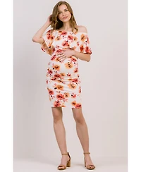 Hello Miz Maternity Floral Off-the-Shoulder Ruffle Bodycon Dress