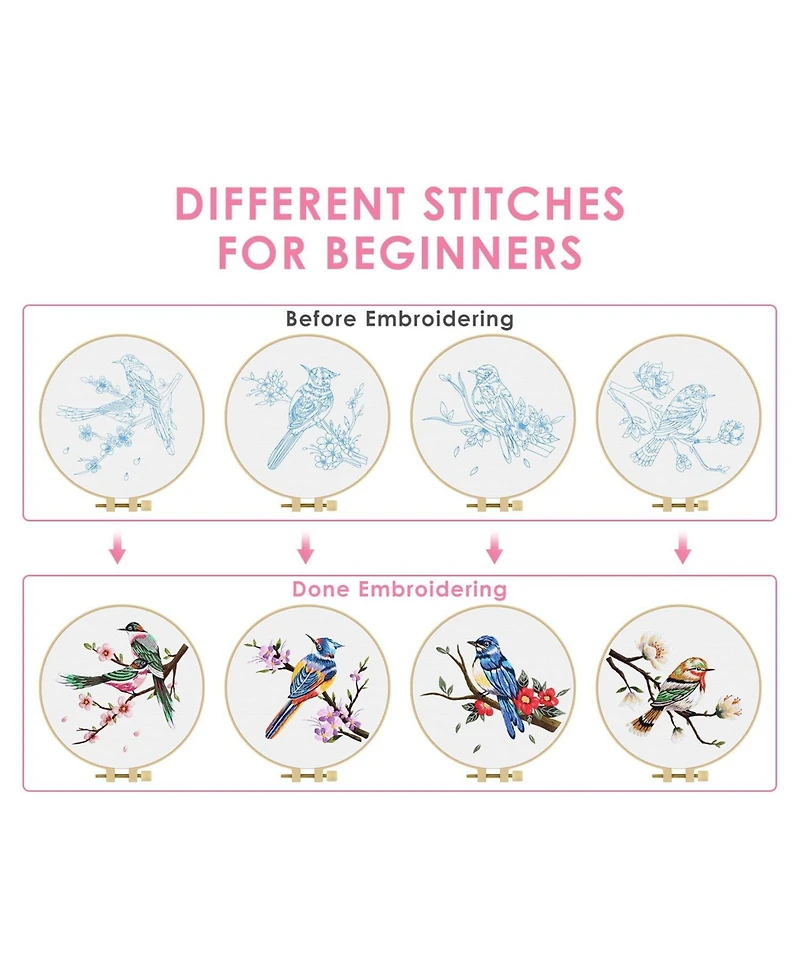 Gnuadz Embroidery Kit Adults Beginner Flowers Bird Hoop Thread