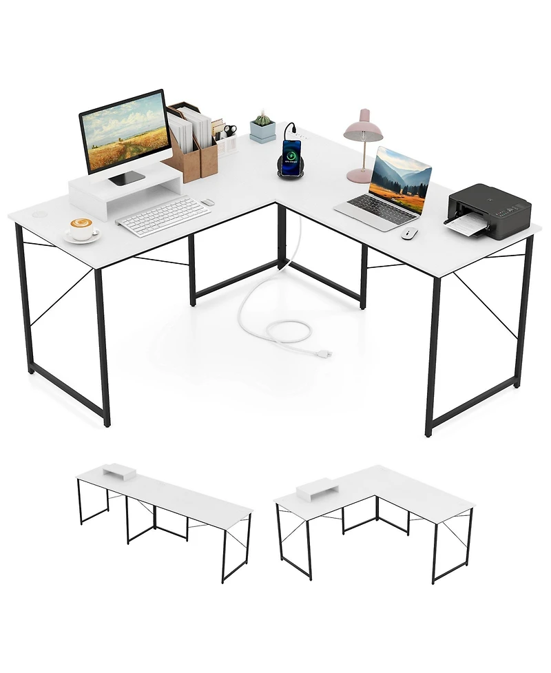 Slickblue 95 Inch L-Shaped Computer Desk with Monitor Stand Reversible