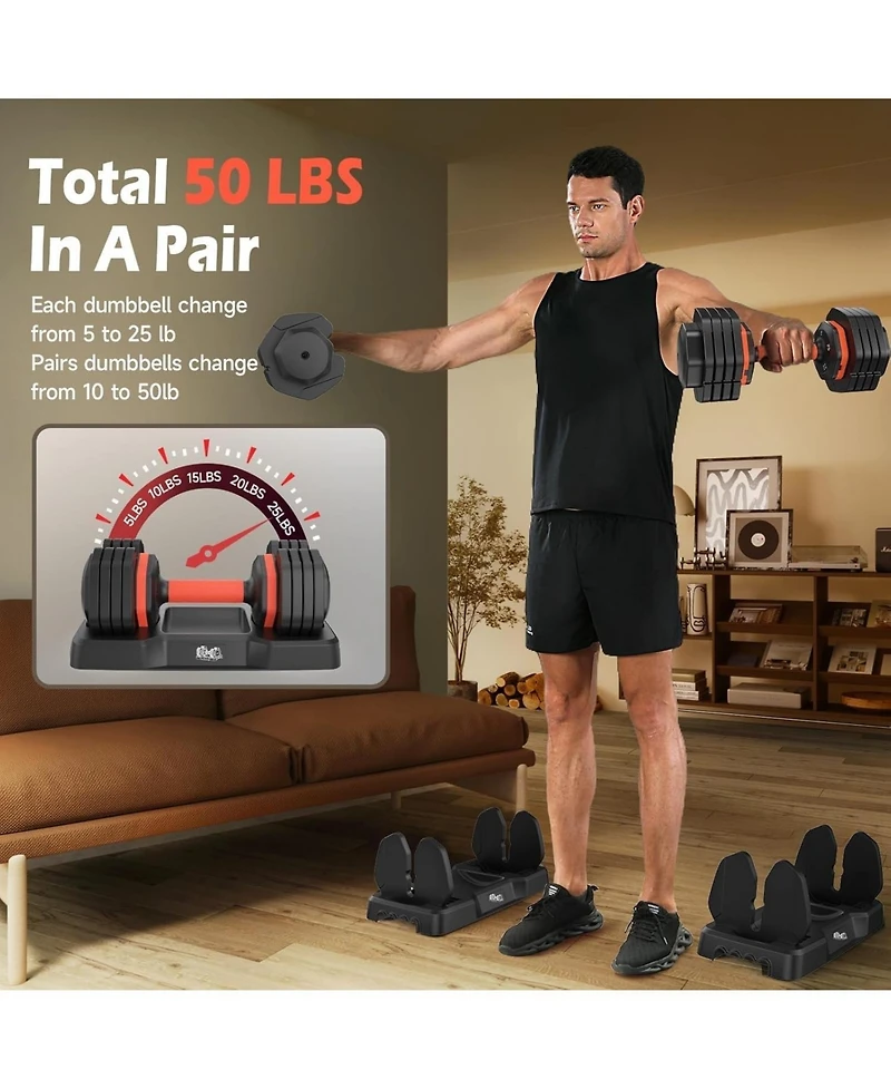 Fed Fitness 15LB to 55LB Adjustable Dumbbell Set Pair 5-Level Weights Anti-Slip Handle Full Body Workout Equipment