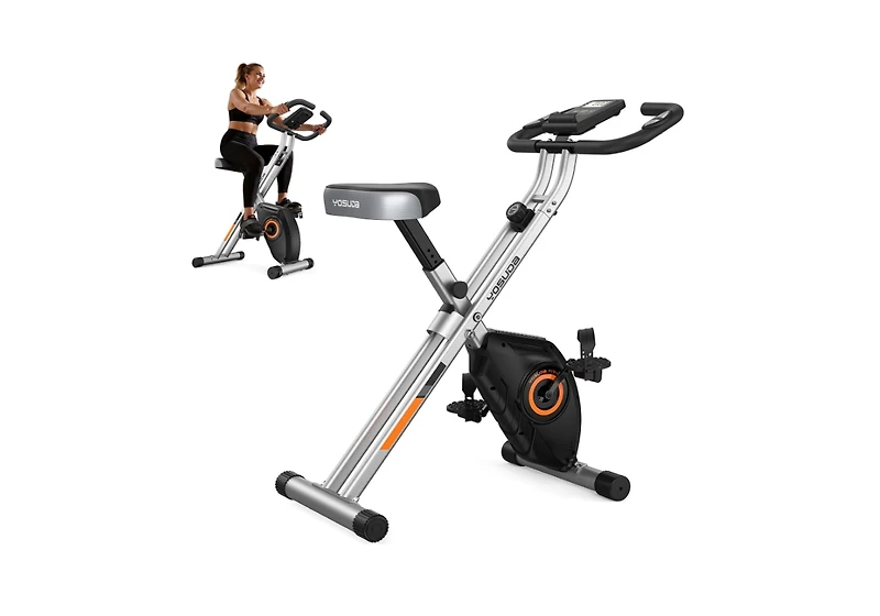 Fed Fitness Folding Indoor Cycling Bike, Quiet Compact Workout Bike with Large Seat and Lcd Monitor