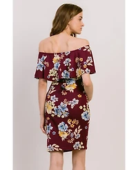 Hello Miz Maternity Floral Off-the-Shoulder Ruffle Bodycon Dress