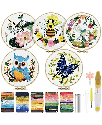 Gnuadz 5 Sets Embroidery Kit Beginners Cloth Hoops Threads