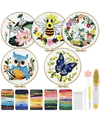 Gnuadz 5 Sets Embroidery Kit Beginners Cloth Hoops Threads