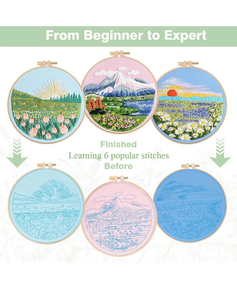 Gnuadz Embroidery Kit Floral Sunshine Pattern Diy Hoop Floss Set Of 3