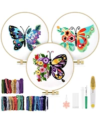 Gnuadz 3 Sets Embroidery Kit Butterfly Flower Beginner Hoop Thread