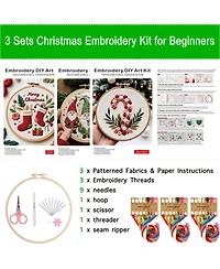 Gnuadz 3 Sets Holiday Embroidery Kit Beginners Hoop Diy Craft