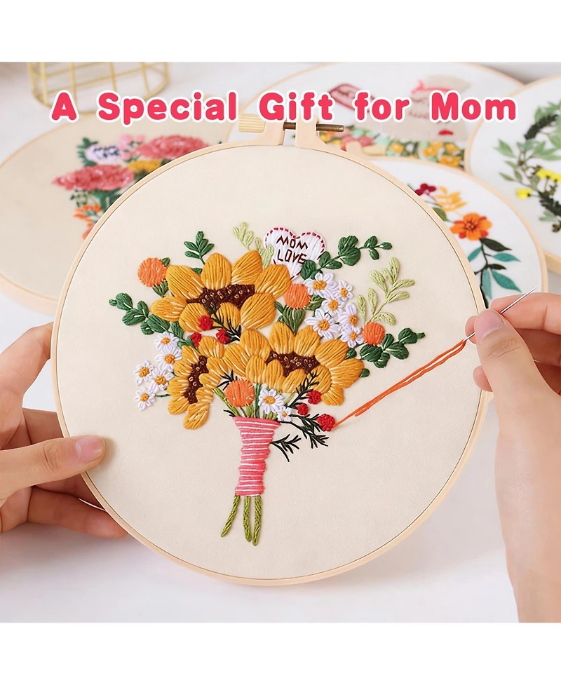 Gnuadz 4 Sets Mom Embroidery Kit Beginners Flower Cross Stitch Gift