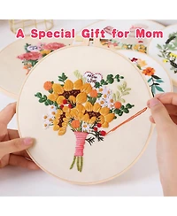 Gnuadz 4 Sets Mom Embroidery Kit Beginners Flower Cross Stitch Gift