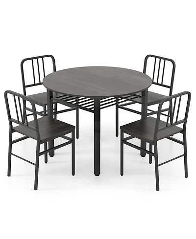 Slickblue Modern 5 Piece Round Dining Table Set with Storage Shelf
