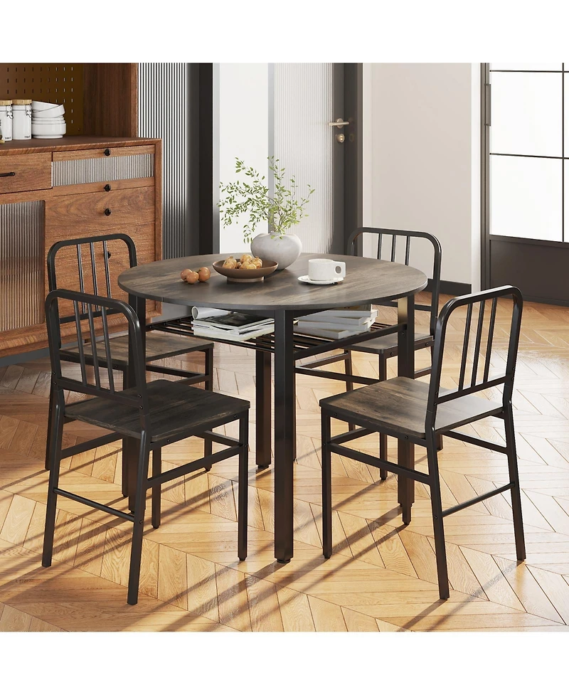 Slickblue Modern 5 Piece Round Dining Table Set with Storage Shelf