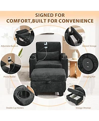Rainsken Accent Chair with Storage Ottoman Set, Convertible Chaise Lounge Sleeper Chair with Usb Charging and Phone Holder for Living Room