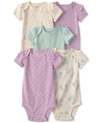 Carter's Baby Girls' Floral Print Short-Sleeve Bodysuits, 5-Pack