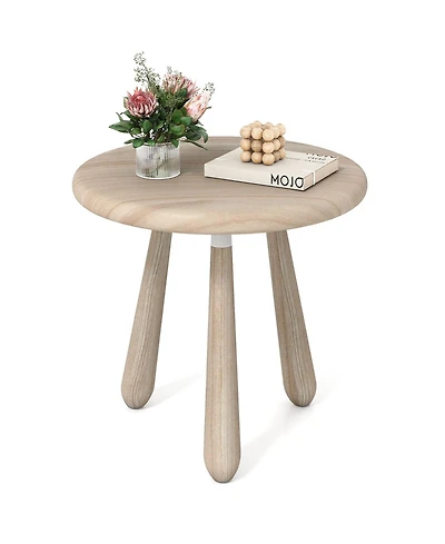Gymax 18'' Round End Table Outdoor Mahogany Wood Side Table with Thickened Board