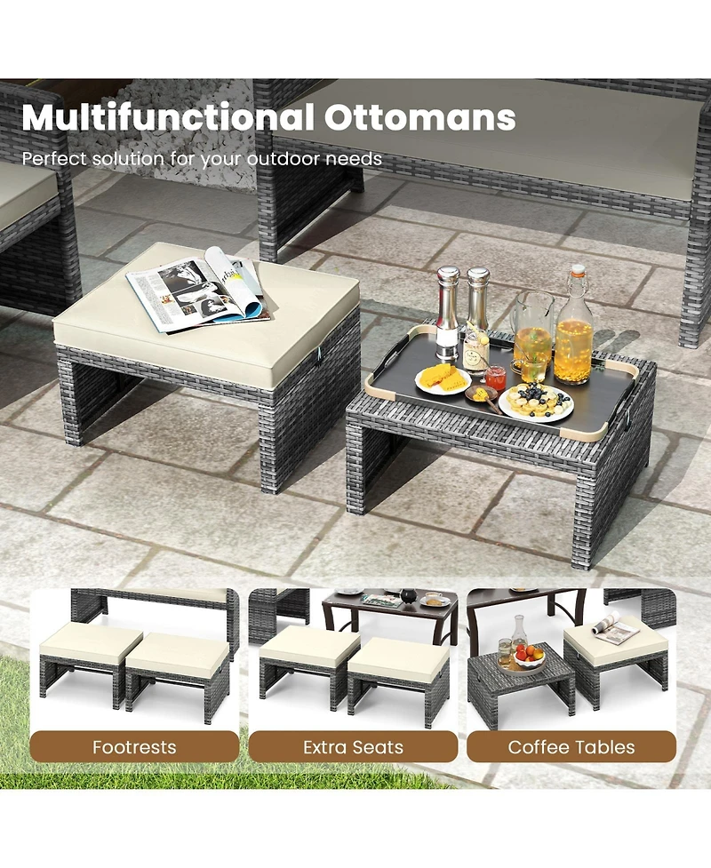 Gouun Wicker Outdoor Ottoman Set of 2 with Hidden Storage