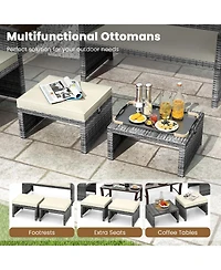 Gouun Wicker Outdoor Ottoman Set of 2 with Hidden Storage
