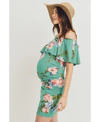 Hello Miz Maternity Floral Off-the-Shoulder Ruffle Bodycon Dress