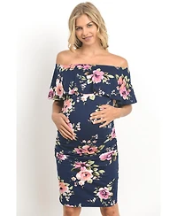Hello Miz Maternity Bodycon Off-the-Shoulder Floral Ruffle Dress