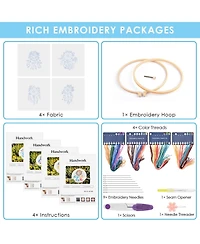 Gnuadz 4 Set Embroidery Kit Beginners Feather Wreath Cloth Hoops Threads