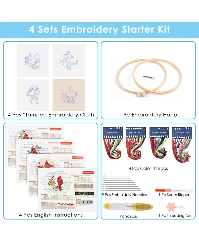 Gnuadz 4 Sets Embroidery Kit Animal Cross Cloth Hoops Threads Craft Hand