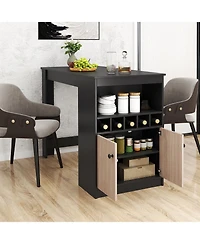 Slickblue Home Bar Table with Wine Rack and Storage Cabinet, Space Saving Kitchen Furniture