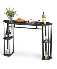 Slickblue Modern Narrow Bar Table with Faux Marble Tabletop and Built-in Storage Shelves