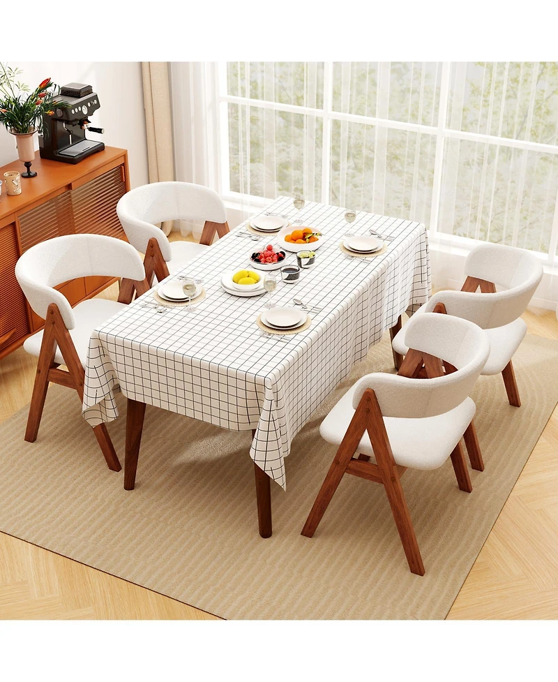 Slickblue Set of 2 Wooden Dining Chairs with Sherpa Upholstery, Mid Century Modern Kitchen
