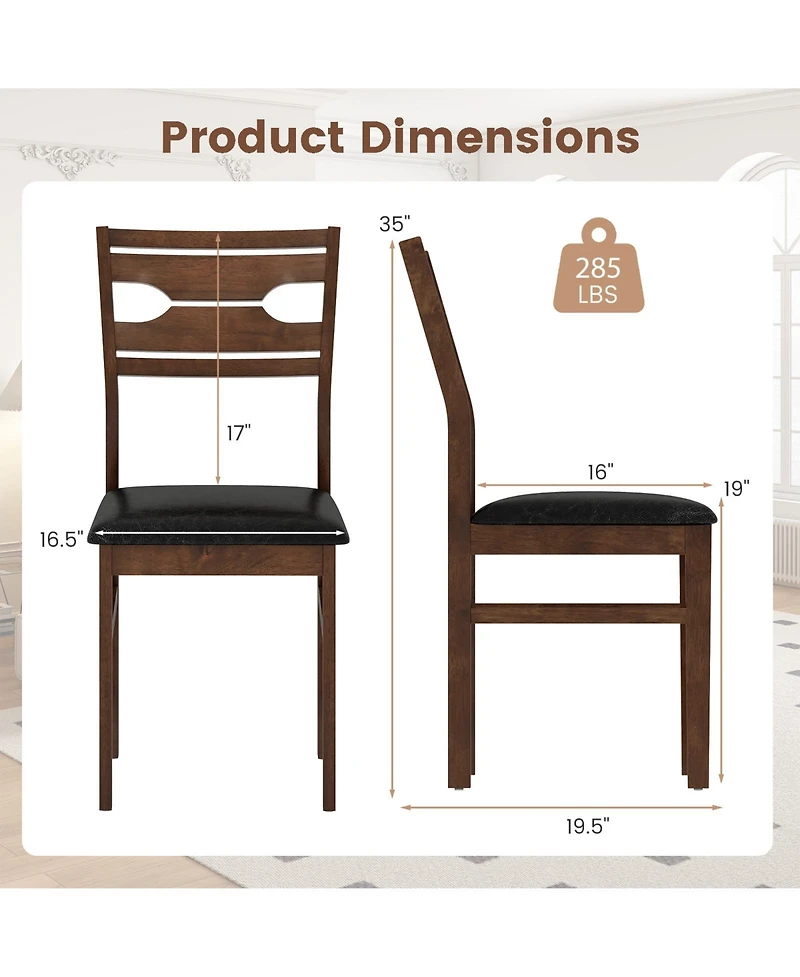 Slickblue Set of 2 Dining Chairs with Pu Leather Cushion Seat and Solid Rubber Wood Frame