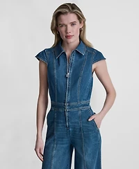 Dkny Jeans Women's Wide-Leg Cap-Sleeve Denim Jumpsuit