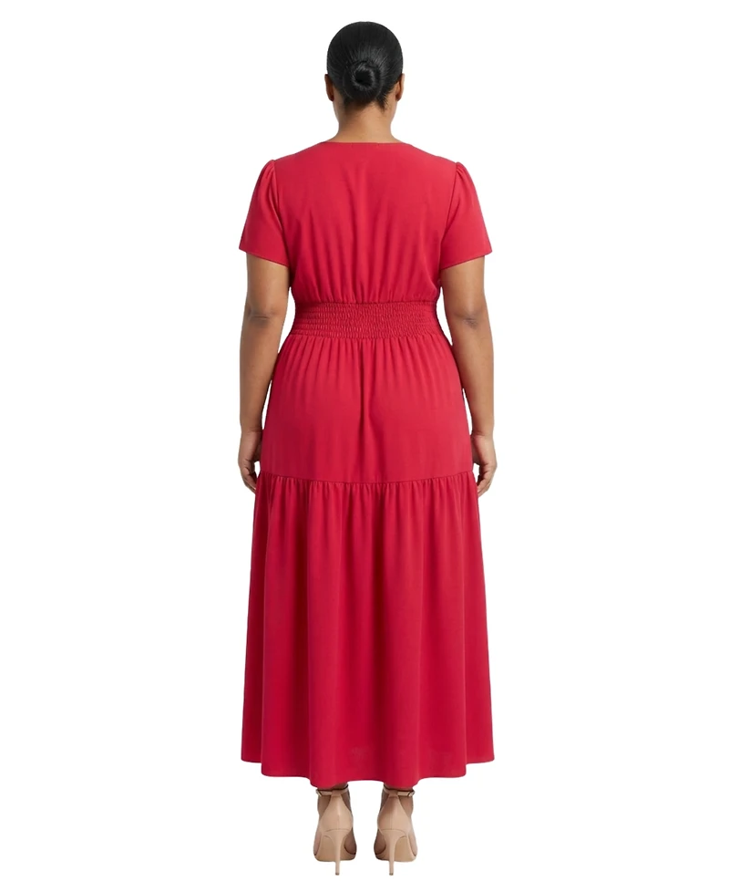 London Times Plus Twist Front Tiered Short-Sleeve Maxi Dress