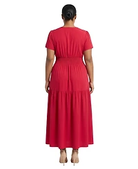 London Times Plus Twist Front Tiered Short-Sleeve Maxi Dress