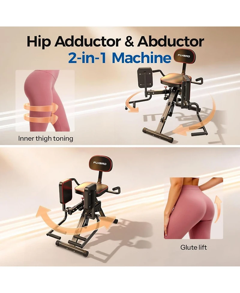 Fed Fitness 2 in 1 Hip Abductor & Adductor Machine for Home Gym, targets glutes and inner thighs with 6 resistance levels and dual foot bars.