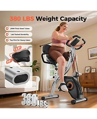 Fed Fitness 5-in-1 Pro Folding Exercise Bike, 16-Level Resistance and Quiet Magnetic Drive, Home Gym Bike with Rowing and Bands