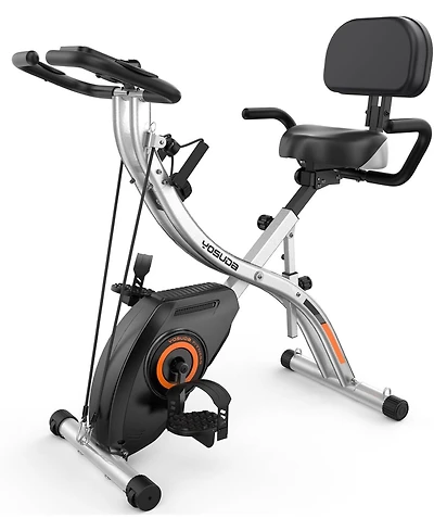 Fed Fitness 5-in-1 Pro Folding Exercise Bike, 16-Level Resistance and Quiet Magnetic Drive, Home Gym Bike with Rowing and Bands