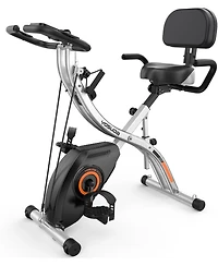 Fed Fitness 5-in-1 Pro Folding Exercise Bike, 16-Level Resistance and Quiet Magnetic Drive, Home Gym Bike with Rowing and Bands