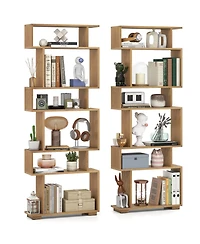 Gymax 2- Piece 6-Tier Bookshelf with 2 Anti-Tipping Kits Wooden Display Shelf for Home Office