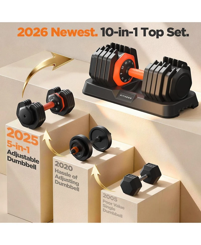 Fed Fitness 55LB Pro Advanced Adjustable Dumbbell Set Pair 10-Level Weights Double Adjustment Gears Flexible Quick Adjust Home Gym Fitness Equipment