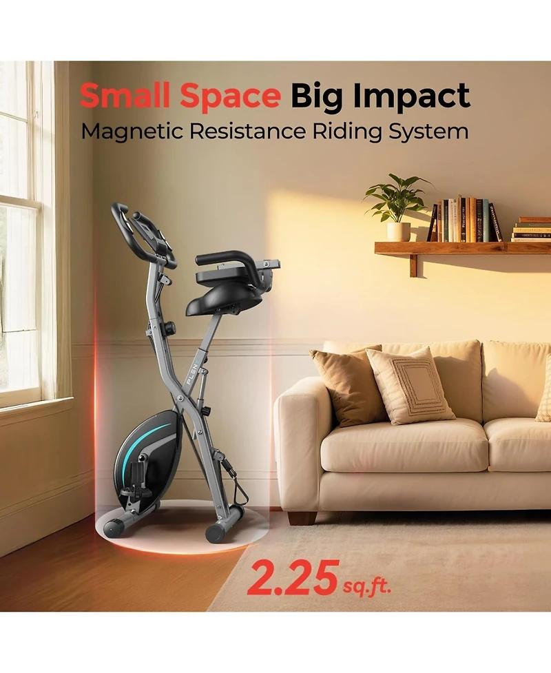 Fed Fitness 5-in-1 Magnetic Folding Exercise X-Bike, 6.6LB Flywheel, 330LB Weight Capacity, Back Support Cushion, Lcd Monitor and Resistance Bands