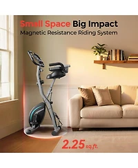 Fed Fitness 5-in-1 Magnetic Folding Exercise X-Bike, 6.6LB Flywheel, 330LB Weight Capacity, Back Support Cushion, Lcd Monitor and Resistance Bands
