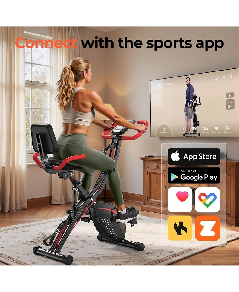 Fed Fitness 5-in-1 Pro Folding Exercise Bike, Enhanced Magnetic Resistance, 330LB Capacity, Ultra-Quiet, Soft Cushion Seat, Lcd and Bands for Home Gym