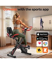 Fed Fitness 5-in-1 Pro Folding Exercise Bike, Enhanced Magnetic Resistance, 330LB Capacity, Ultra-Quiet, Soft Cushion Seat, Lcd and Bands for Home Gym