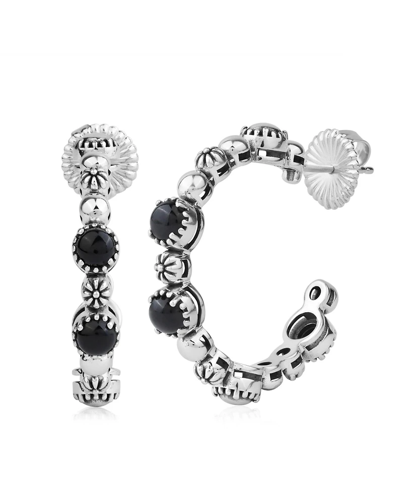 American West Jewelry Sterling Silver Agate 1 Inch Concha Hoop Earrings