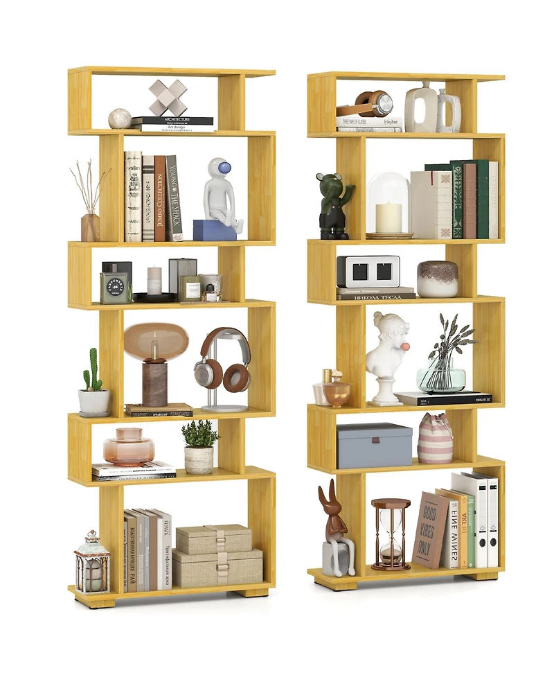Gymax 2- Piece 6-Tier Bookshelf with 2 Anti-Tipping Kits Wooden Display Shelf for Home Office