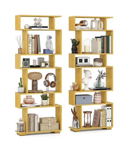 Gymax 2- Piece 6-Tier Bookshelf with 2 Anti-Tipping Kits Wooden Display Shelf for Home Office