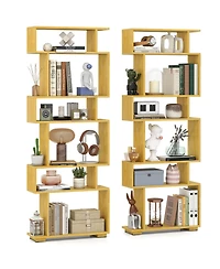 Gymax 2- Piece 6-Tier Bookshelf with 2 Anti-Tipping Kits Wooden Display Shelf for Home Office